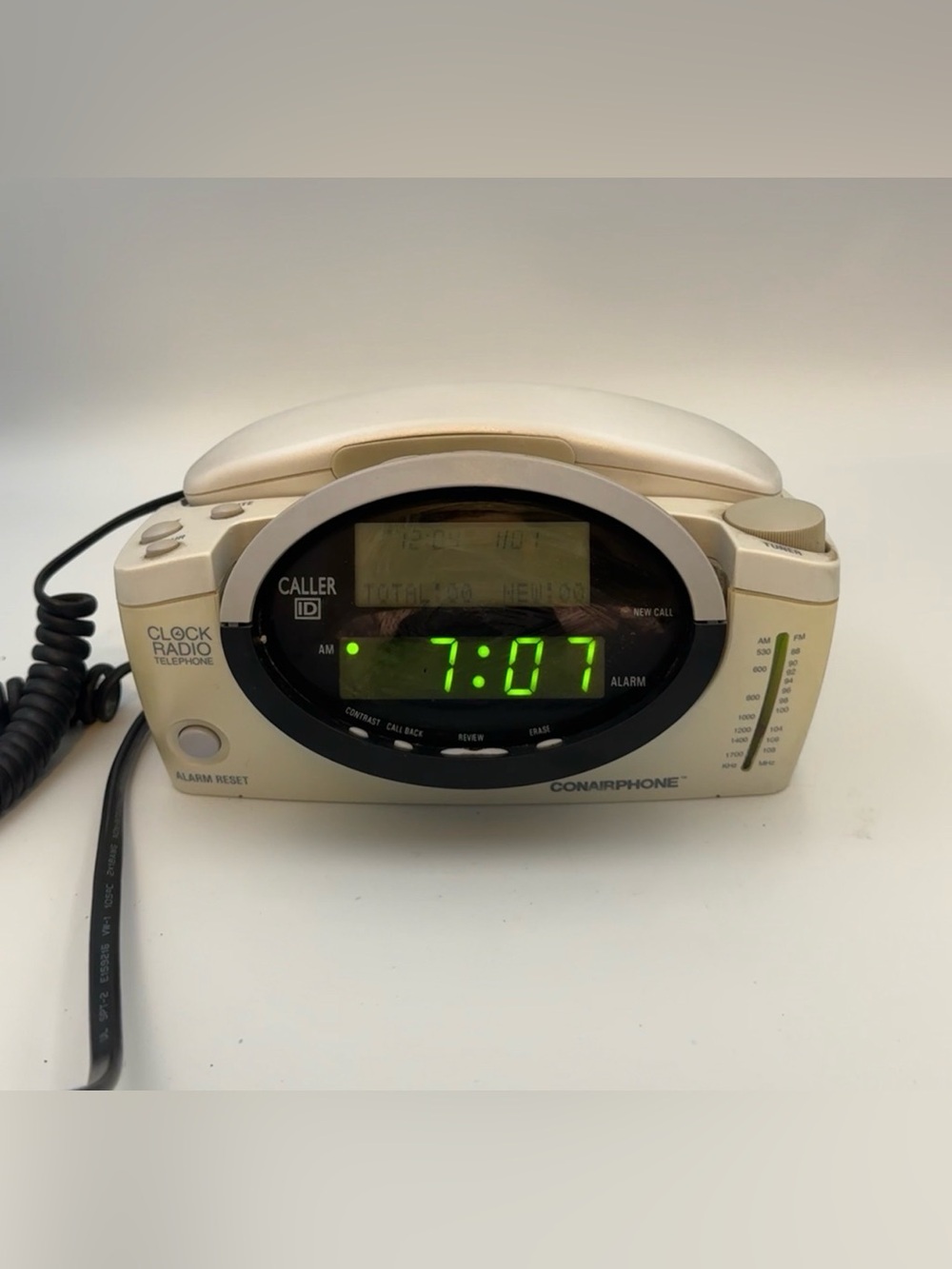 ConairPhone CID400SL Caller ID Clock Radio Telephone Ivory AM/FM Tested Works